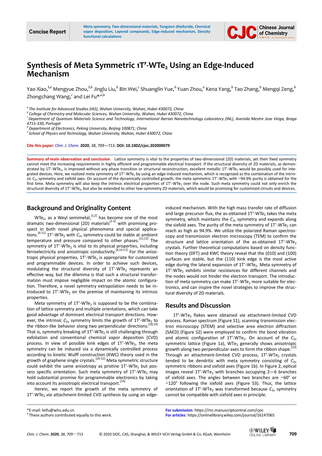 Synthesis of Meta Symmetric 1Tâ-WTe2 Using an Edge-Induced Mechanism by USER