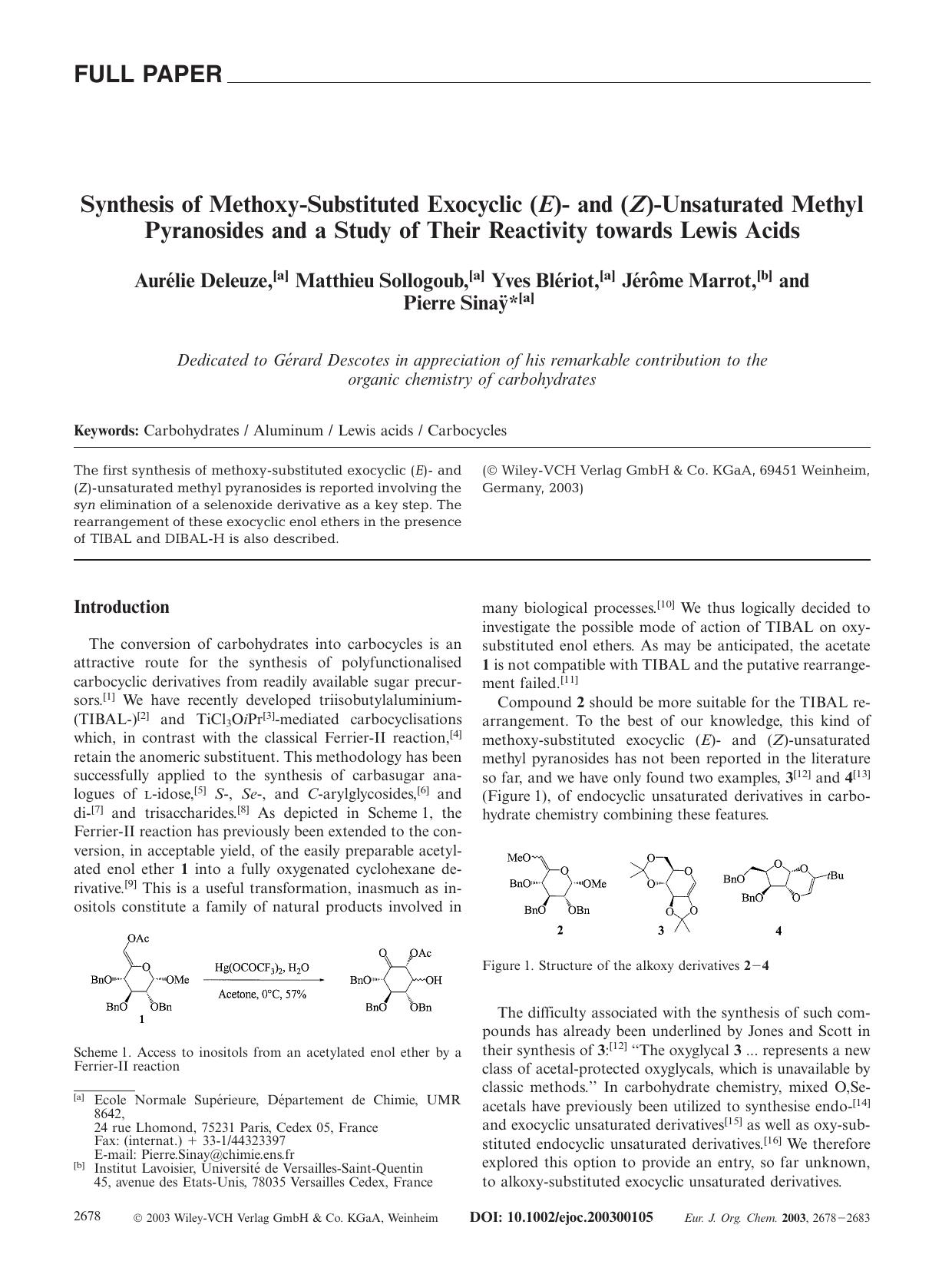Synthesis of Methoxy-Substituted Exocyclic (E)- and (Z)-Unsaturated Methyl Pyranosides and a Study of Their Reactivity towards Lewis Acids by Unknown