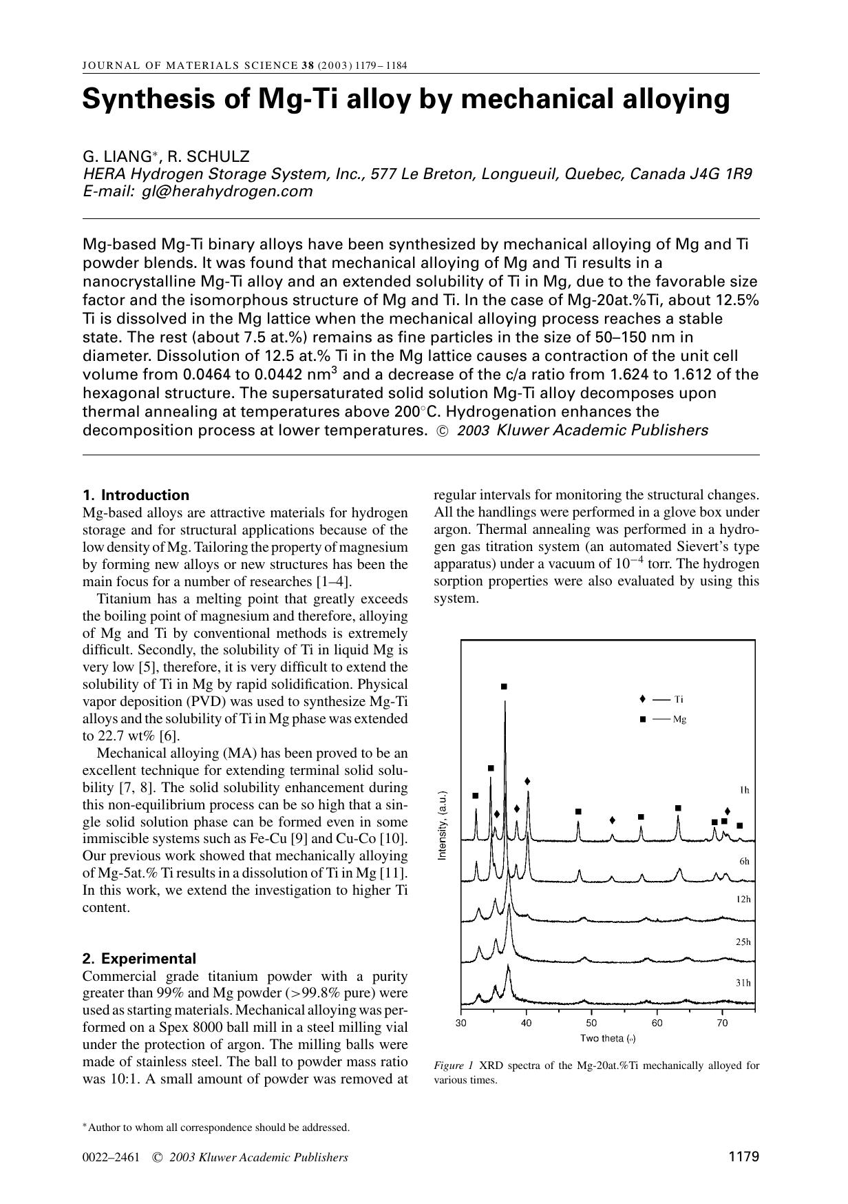 Synthesis of Mg-Ti alloy by mechanical alloying by Unknown
