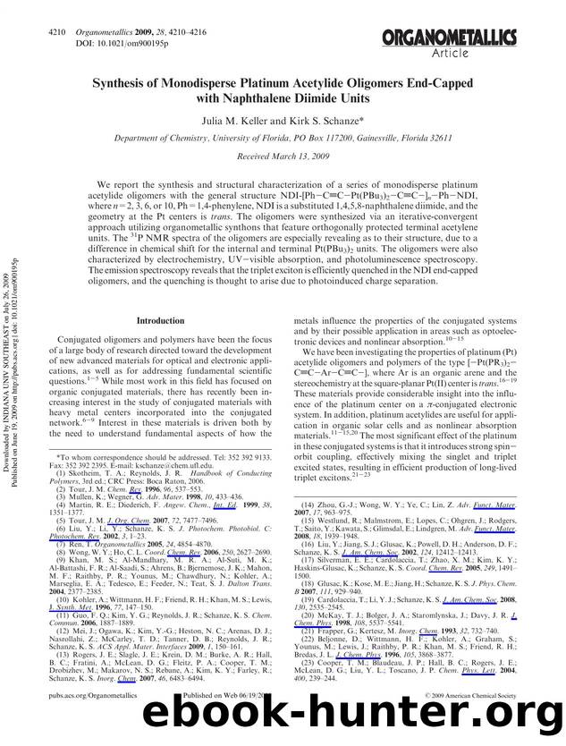 Synthesis of Monodisperse Platinum Acetylide Oligomers End-Capped with Naphthalene Diimide Units by Julia M. Keller & Kirk S. Schanze*