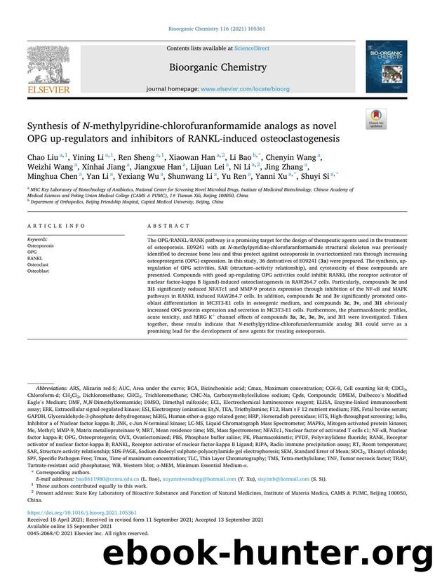 Synthesis of N -methylpyridine-chlorofuranformamide analogs as novel OPG up-regulators and inhibitors of RANKL-induced osteoclastogenesis by unknow