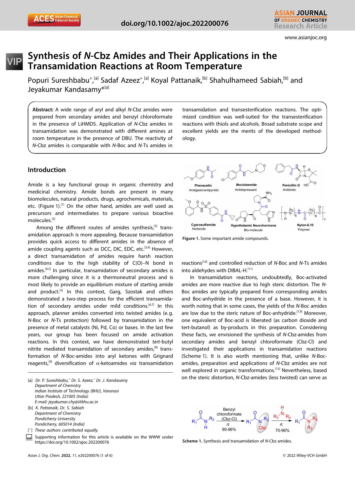 Synthesis of NâCbz Amides and Their Applications in the Transamidation Reactions at Room Temperature by Unknown