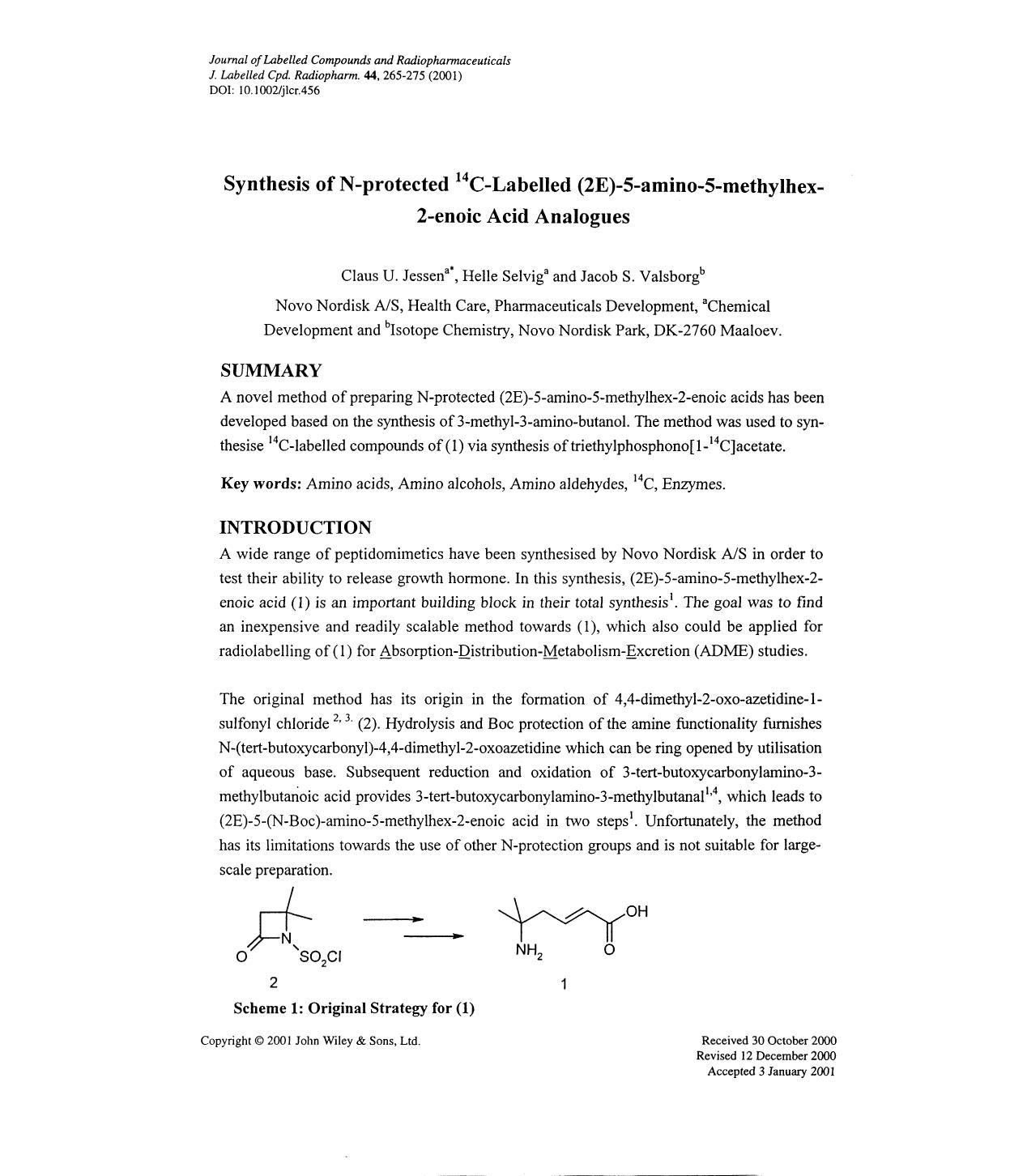 Synthesis of N-protected 14C-Labelled (2E)-5-amino-5-methylhex-2-enoic acid analogues by Unknown