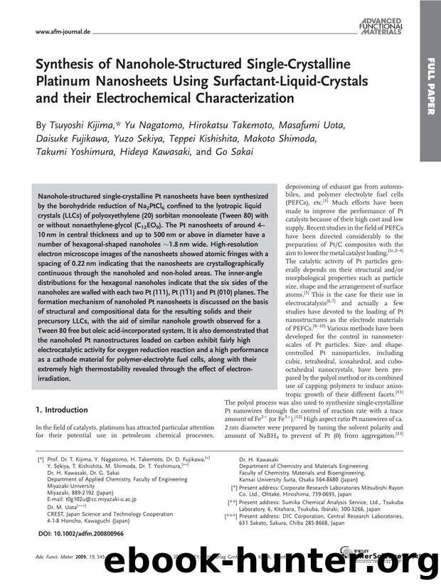 Synthesis of Nanohole-Structured Single-Crystalline Platinum Nanosheets Using Surfactant-Liquid-Crystals and their Electrochemical Characterization by Unknown