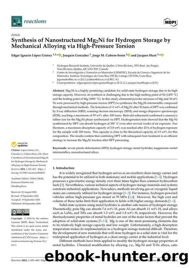 Synthesis of Nanostructured Mg2Ni for Hydrogen Storage by Mechanical Alloying via High-Pressure Torsion by Edgar Ignacio López Gómez Joaquín Gonzalez Jorge M. Cubero-Sesin & Jacques Huot