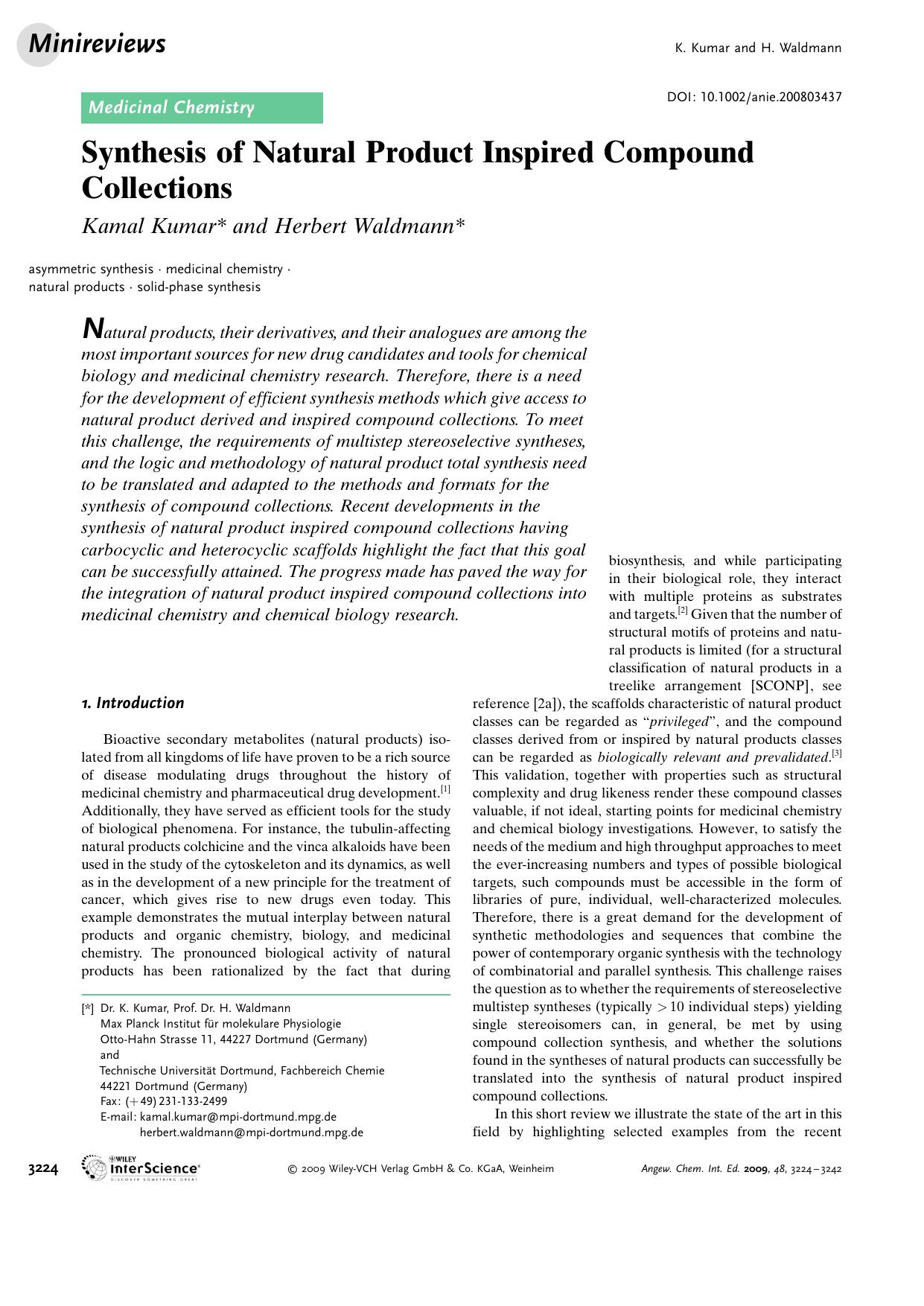 Synthesis of Natural Product Inspired Compound Collections by Unknown