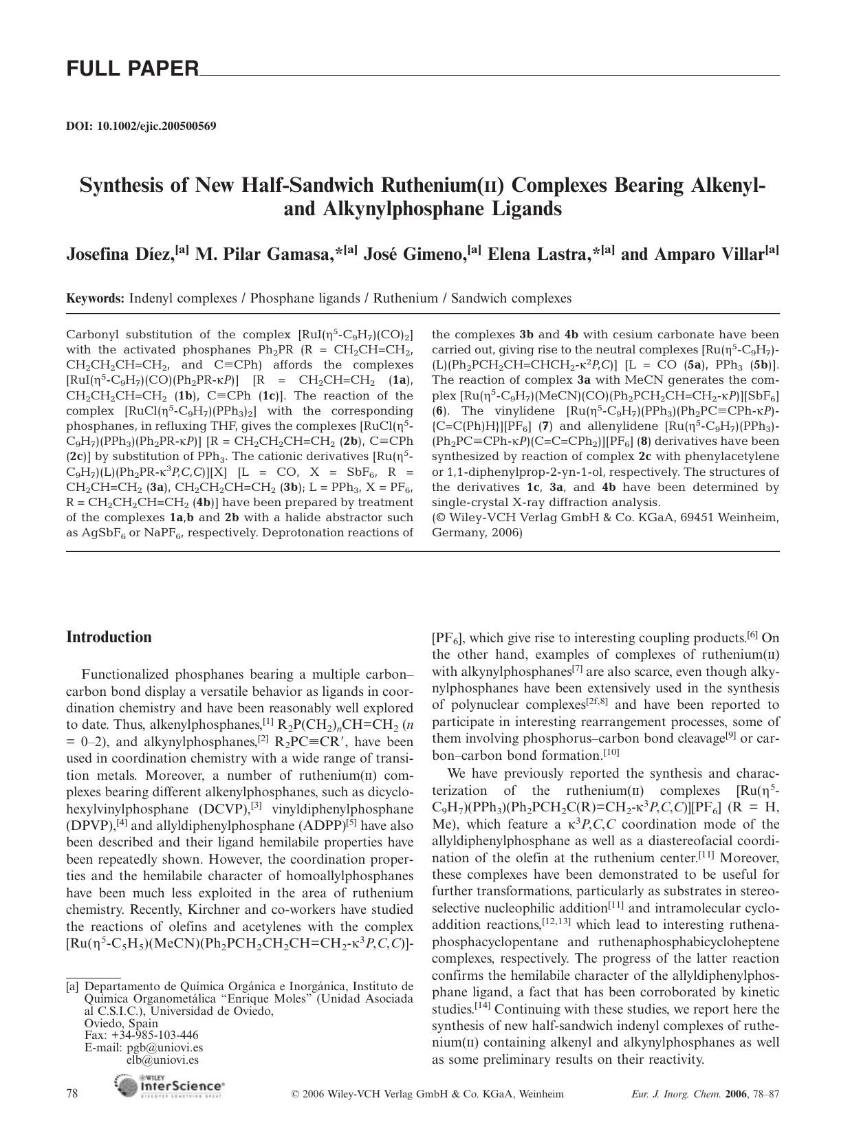 Synthesis of New Half-Sandwich Ruthenium(II) Complexes Bearing Alkenyl- and Alkynylphosphane Ligands by Unknown
