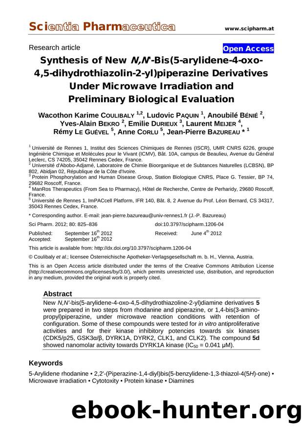 Synthesis of New N,N'-Bis(5-arylidene-4-oxo- 4,5-dihydrothiazolin-2-yl)piperazine Derivatives Under Microwave Irradiation and Preliminary Biological Evaluation by unknow