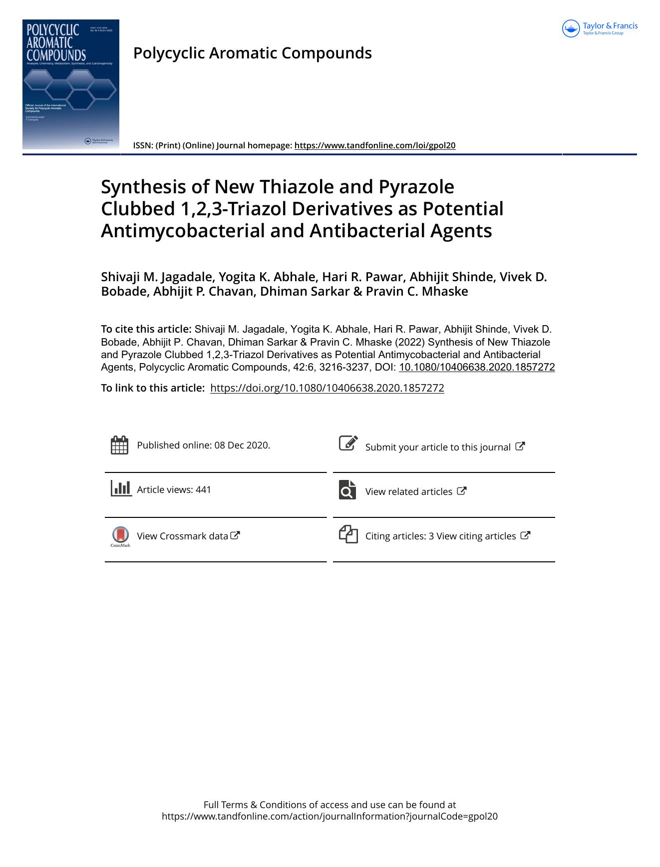 Synthesis of New Thiazole and Pyrazole Clubbed 1,2,3-Triazol Derivatives as Potential Antimycobacterial and Antibacterial Agents by unknow