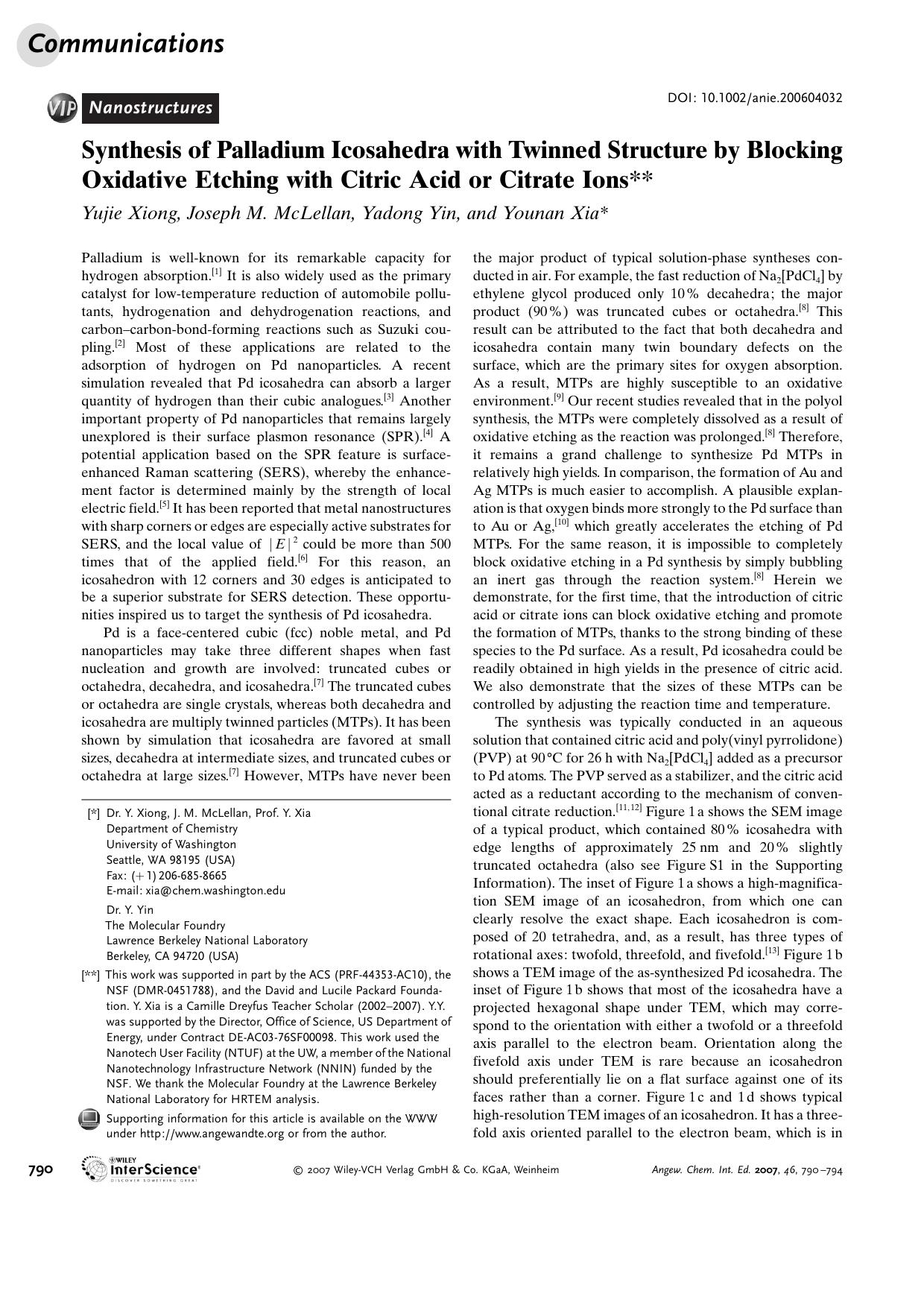 Synthesis of Palladium Icosahedra with Twinned Structure by Blocking Oxidative Etching with Citric Acid or Citrate Ions by Unknown