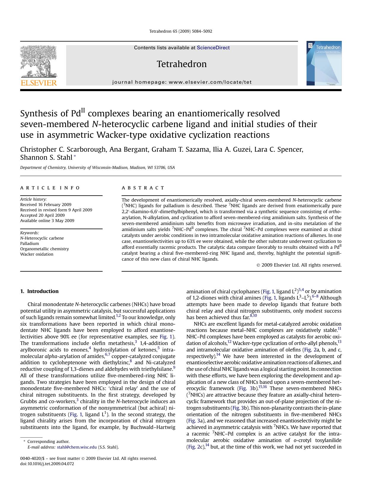 Synthesis of PdII complexes bearing an enantiomerically resolved seven-membered N-heterocyclic carbene ligand and initial studies of their use in asymmetric Wacker-type oxidative cyclization reactions by unknow