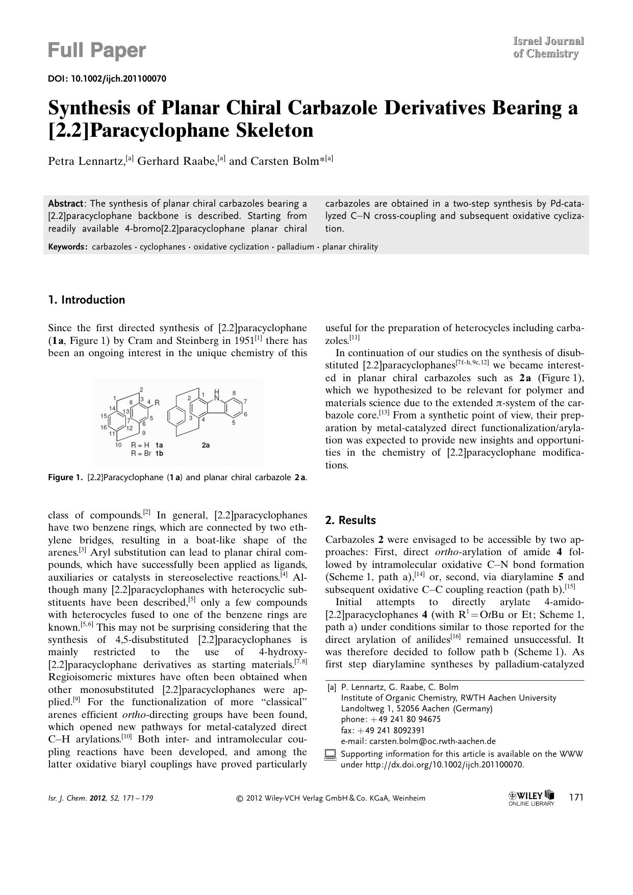 Synthesis of Planar Chiral Carbazole Derivatives Bearing a [2.2]Paracyclophane Skeleton by Unknown