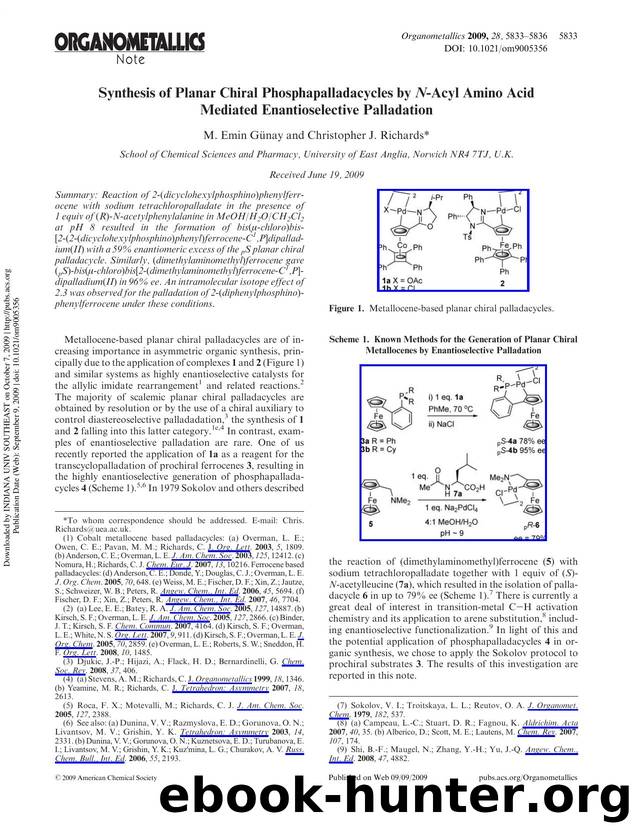 Synthesis of Planar Chiral Phosphapalladacycles by N-Acyl Amino Acid Mediated Enantioselective Palladation by M. Emin Günay & Christopher J. Richards*