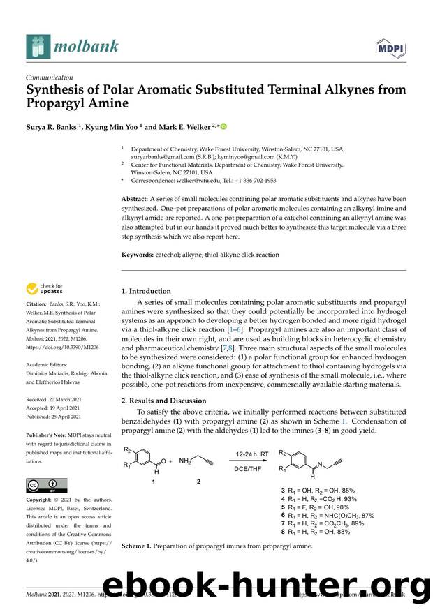 Synthesis of Polar Aromatic Substituted Terminal Alkynes from Propargyl Amine by Surya R. Banks Kyung Min Yoo & Mark E. Welker