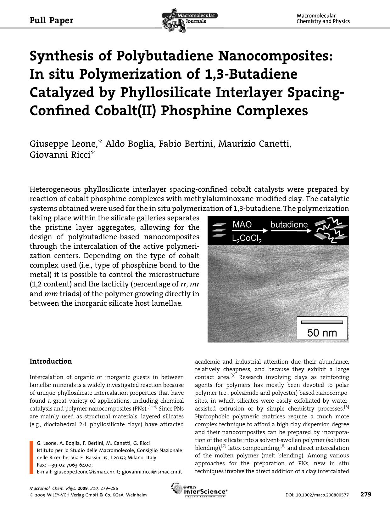 Synthesis of Polybutadiene Nanocomposites: In situ Polymerization of 1,3-Butadiene Catalyzed by Phyllosilicate Interlayer Spacing-Confined Cobalt(II) Phosphine Complexes by Unknown