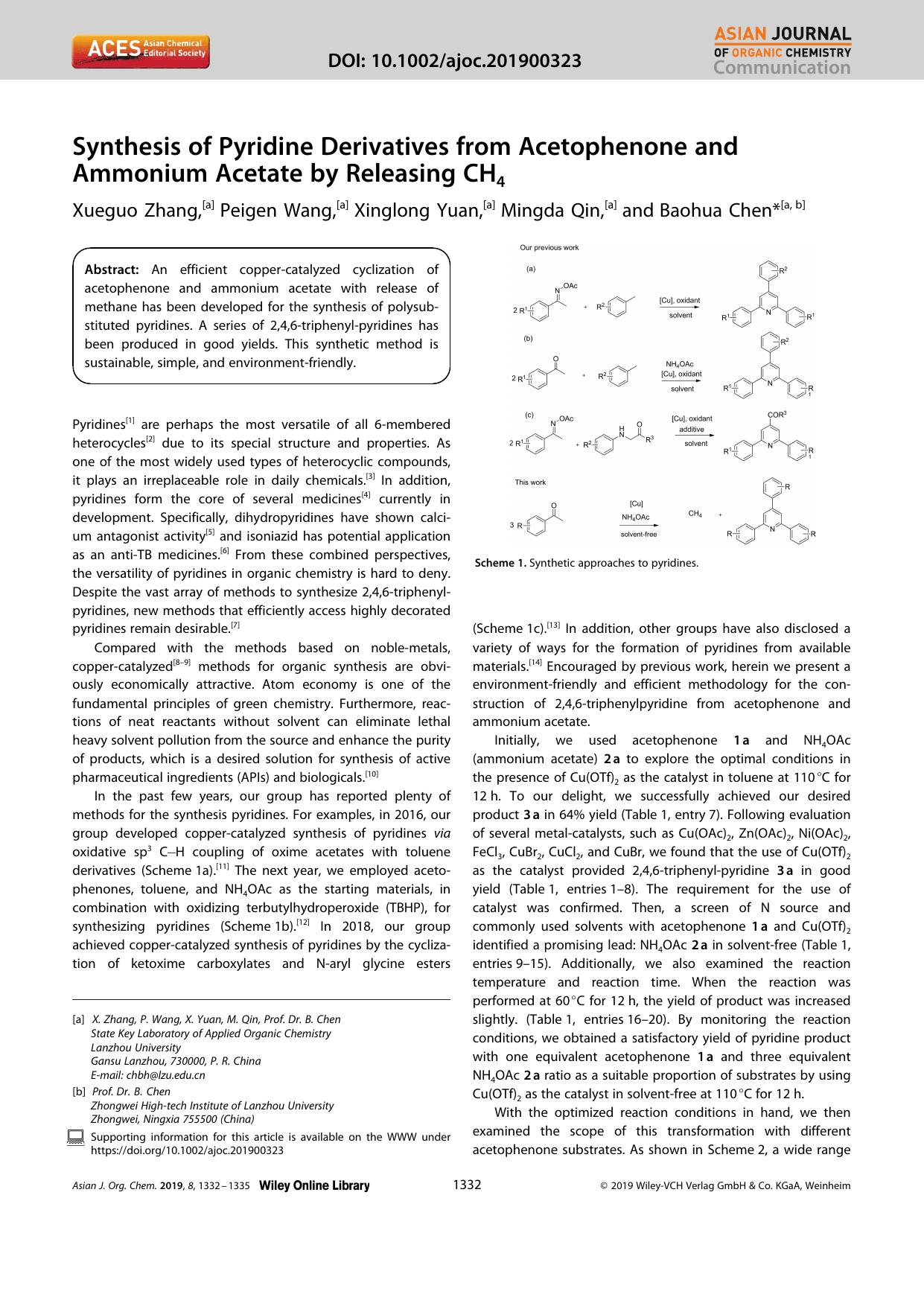 Synthesis of Pyridine Derivatives from Acetophenone and Ammonium Acetate by Releasing CH4 by Unknown