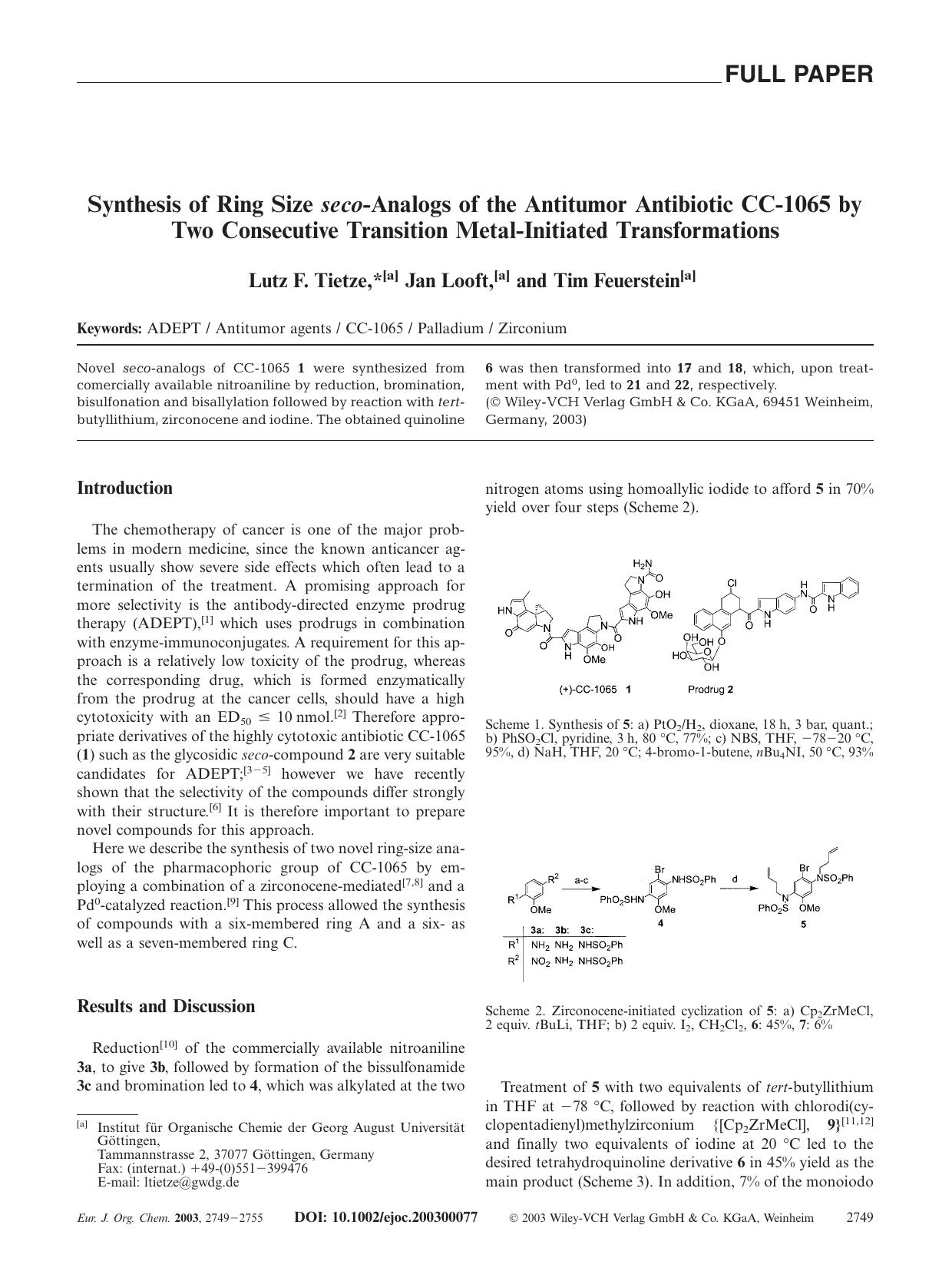 Synthesis of Ring Size seco-Analogs of the Antitumor Antibiotic CC-1065 by Two Consecutive Transition Metal-Initiated Transformations by Unknown