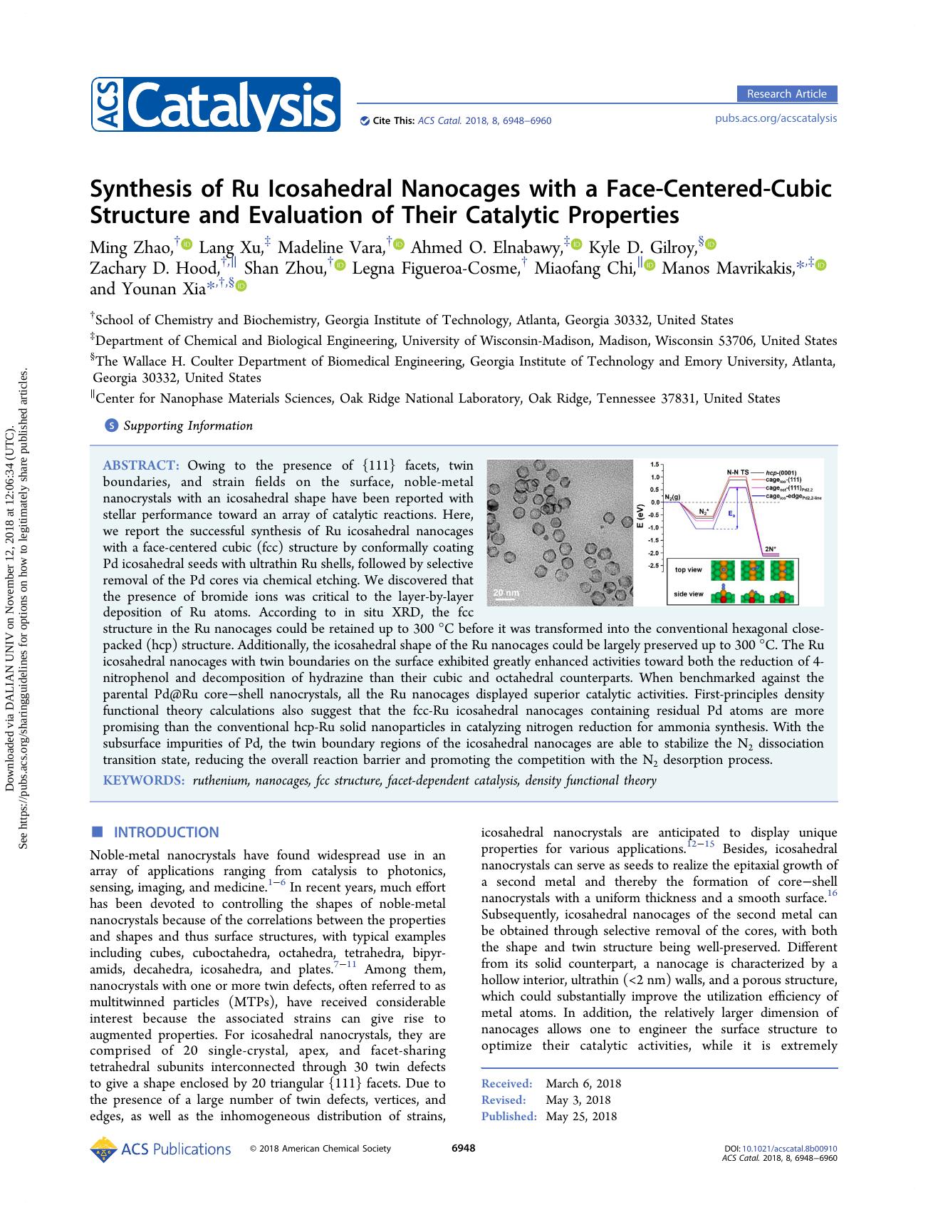Synthesis of Ru Icosahedral Nanocages with a Face-Centered-Cubic Structure and Evaluation of Their Catalytic Properties by unknow
