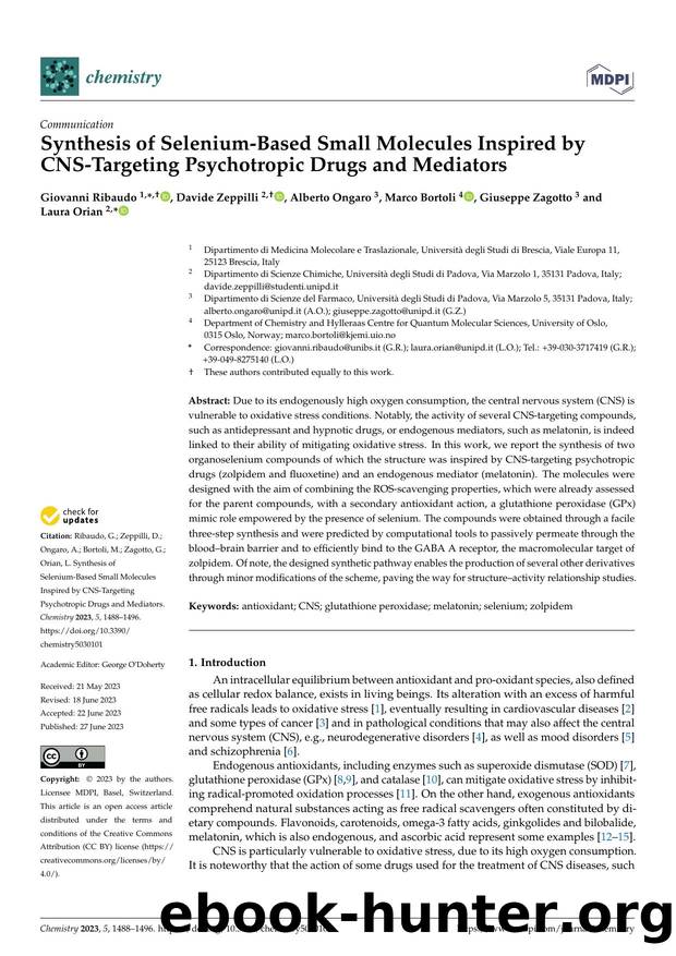 Synthesis of Selenium-Based Small Molecules Inspired by CNS-Targeting Psychotropic Drugs and Mediators by Giovanni Ribaudo Davide Zeppilli Alberto Ongaro Marco Bortoli Giuseppe Zagotto & Laura Orian