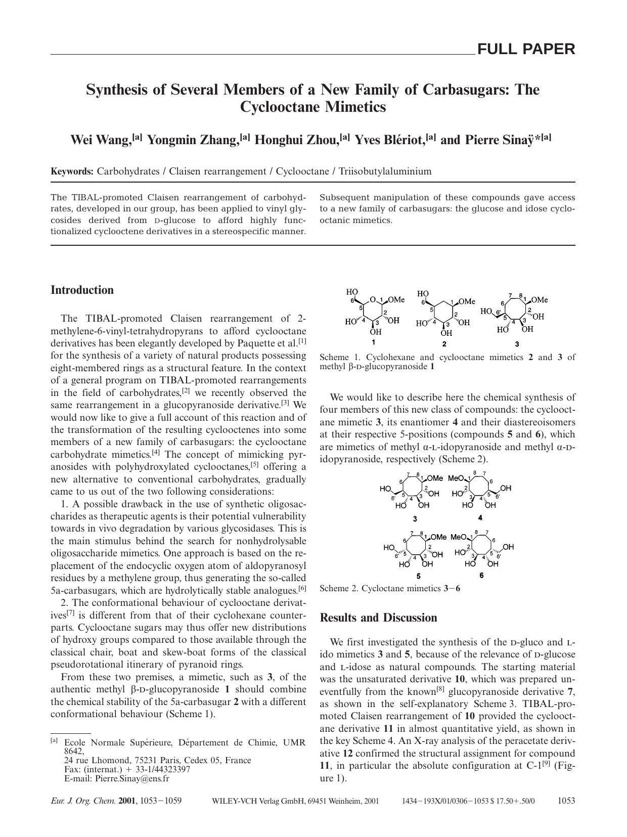 Synthesis of Several Members of a New Family of Carbasugars: The Cyclooctane Mimetics by Unknown
