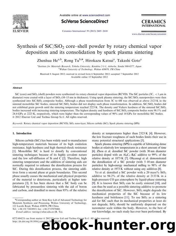Synthesis of SiCSiO2 coreâshell powder by rotary chemical vapor deposition and its consolidation by spark plasma sintering by Zhenhua He & Rong Tu & Hirokazu Katsui & Takashi Goto