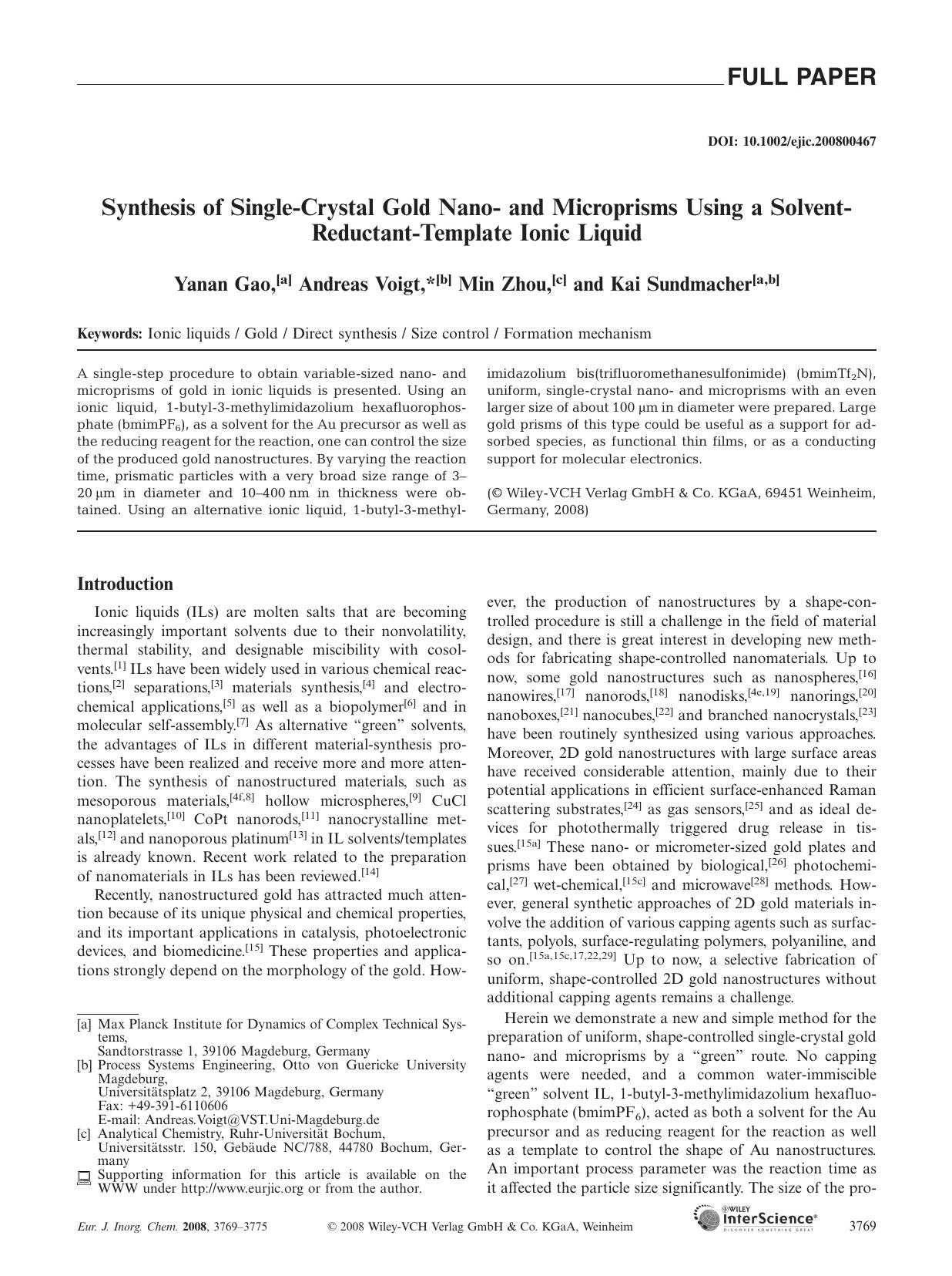 Synthesis of Single-Crystal Gold Nano- and Microprisms Using a Solvent-Reductant-Template Ionic Liquid by Unknown