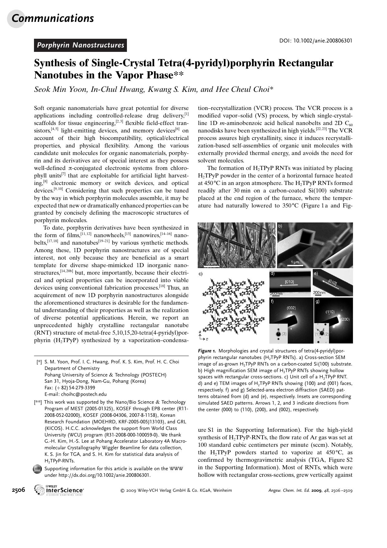 Synthesis of Single-Crystal Tetra(4-pyridyl)porphyrin Rectangular Nanotubes in the Vapor Phase by Unknown