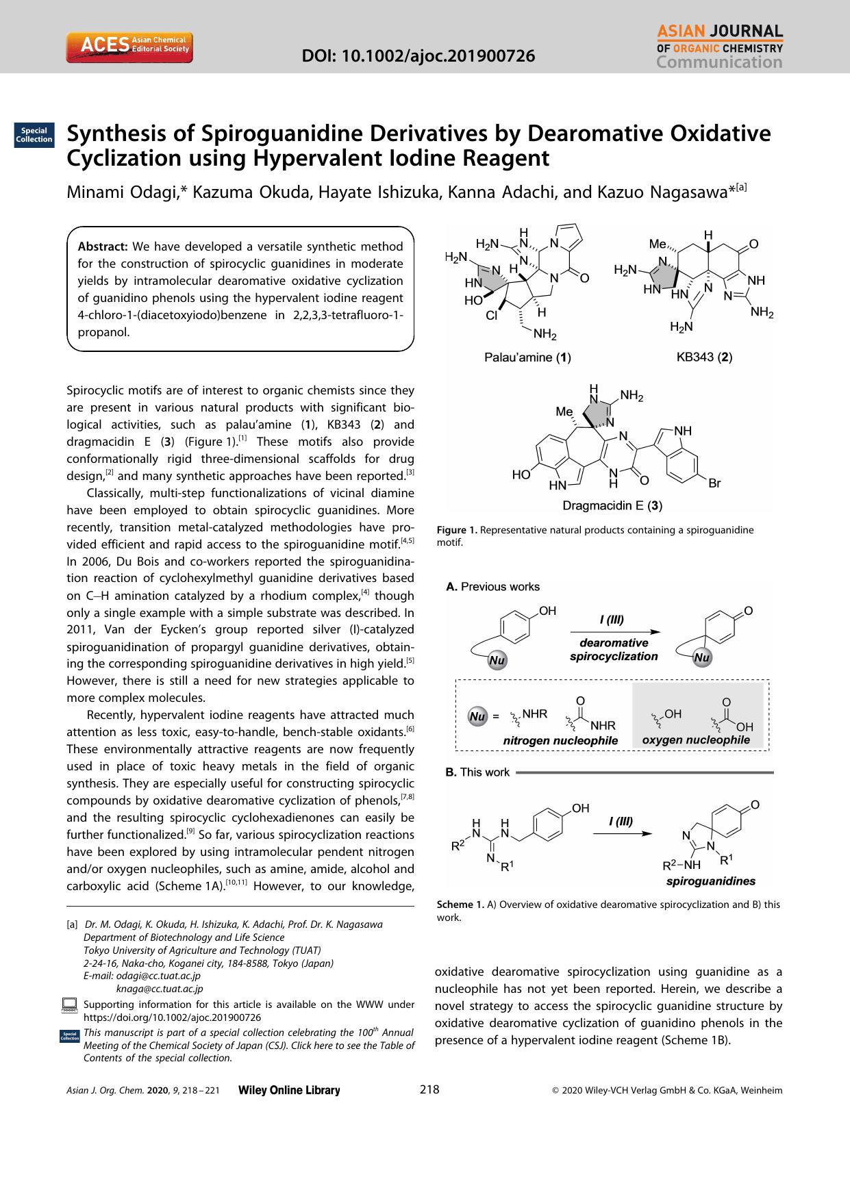 Synthesis of Spiroguanidine Derivatives by Dearomative Oxidative Cyclization using Hypervalent Iodine Reagent by Unknown