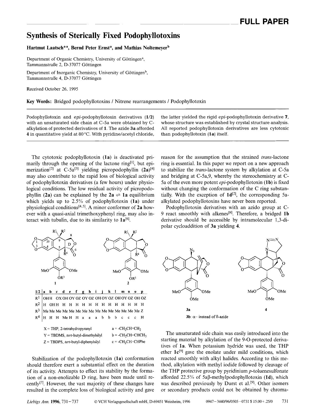 Synthesis of Sterically Fixed Podophyllotoxins by Unknown