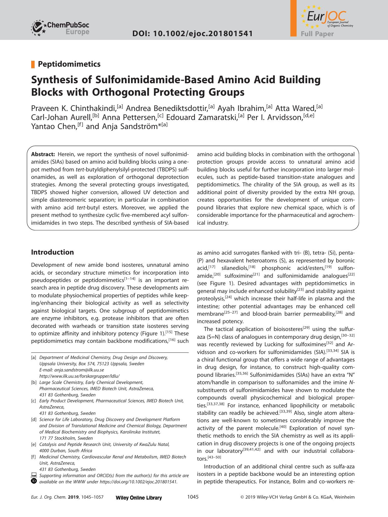 Synthesis of Sulfonimidamide&#x02010;Based Amino Acid Building Blocks with Orthogonal Protecting Groups by Unknown