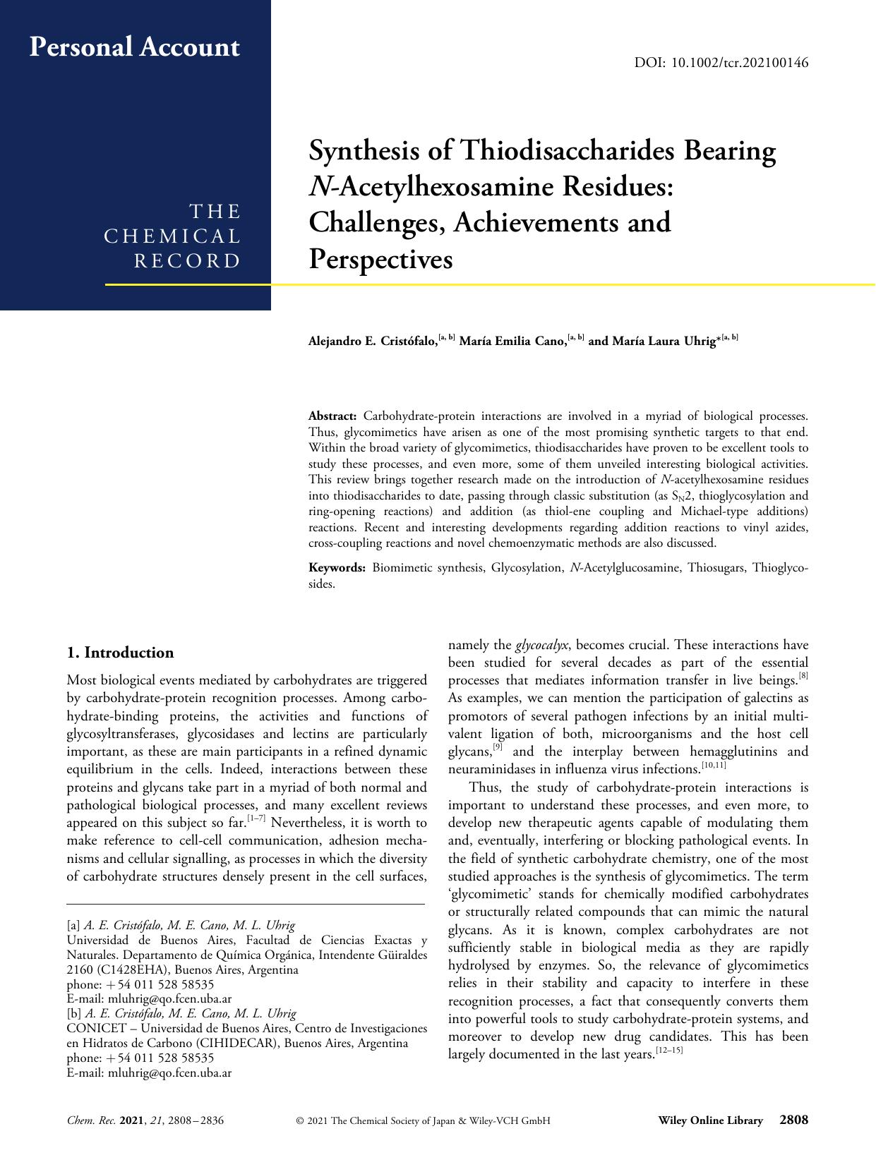 Synthesis of Thiodisaccharides Bearing NâAcetylhexosamine Residues: Challenges, Achievements and Perspectives by Unknown