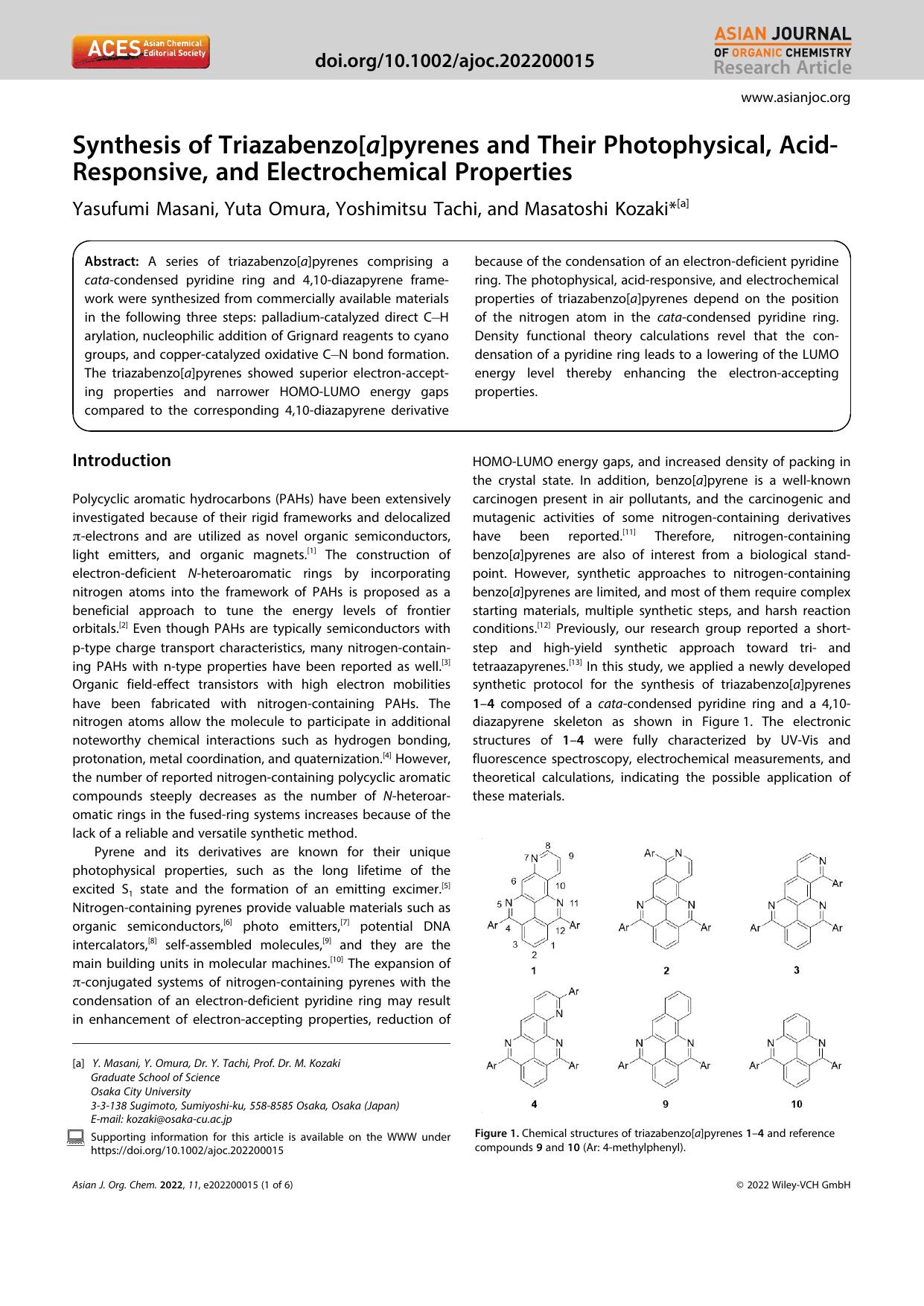 Synthesis of Triazabenzo[a]pyrenes and Their Photophysical, AcidâResponsive, and Electrochemical Properties by Unknown