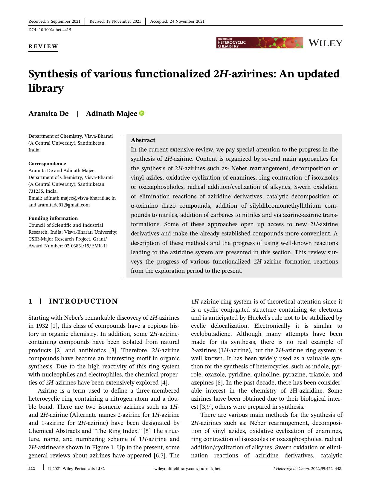 Synthesis of Various Functionalized 2H-azirines-An Updated Library by Unknown