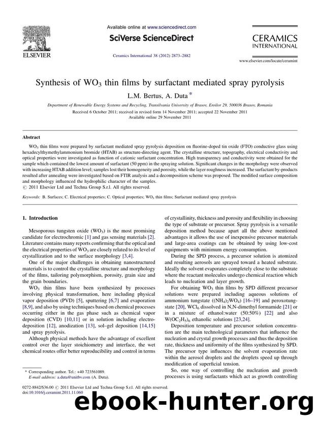 Synthesis of WO3 thin films by surfactant mediated spray pyrolysis by L.M. Bertus