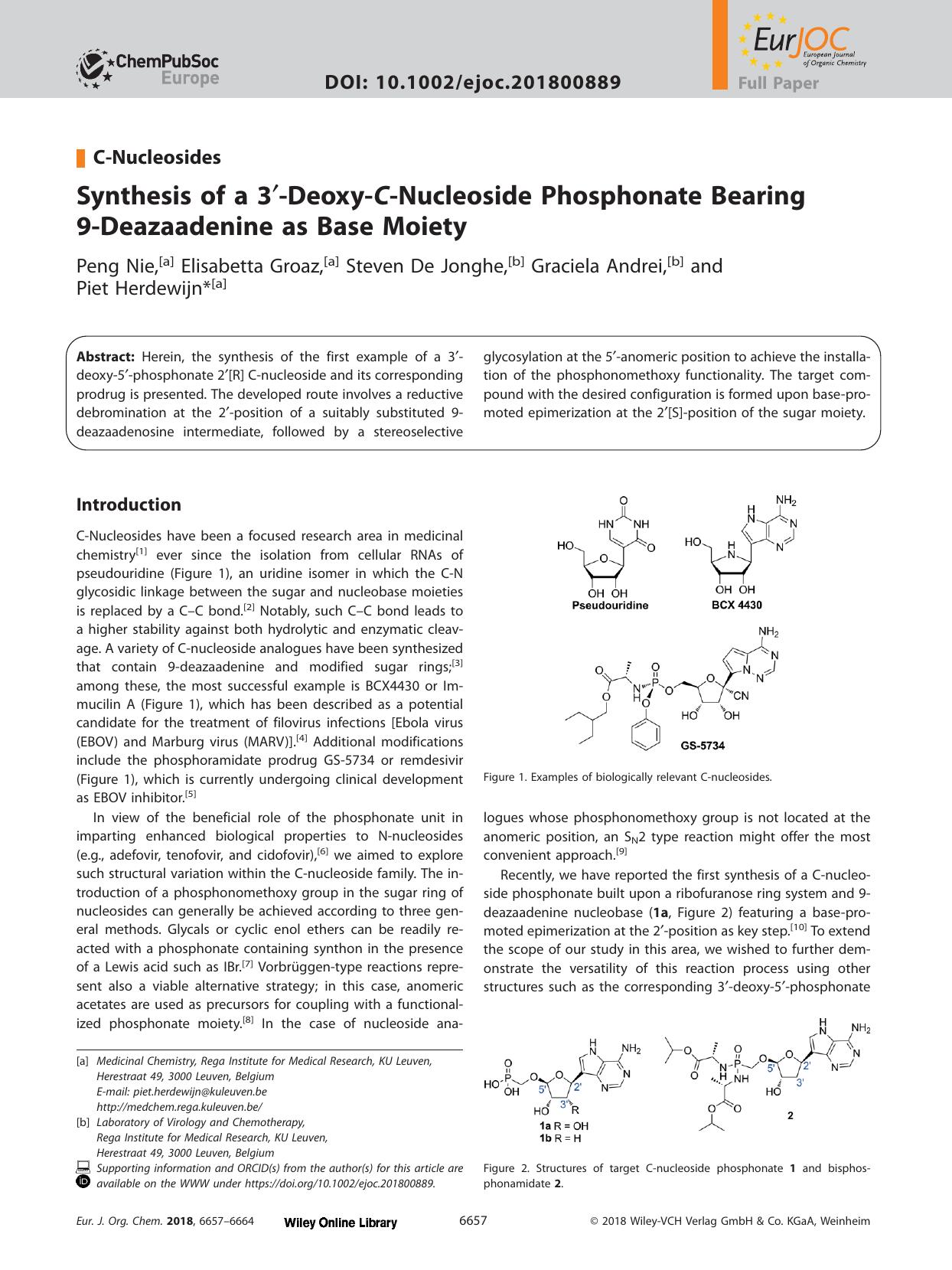 Synthesis of a 3&#x02032;&#x02010;Deoxy&#x02010;<i>C<i>&#x02010;Nucleoside Phosphonate Bearing 9&#x02010;Deazaadenine as Base Moiety by Unknown