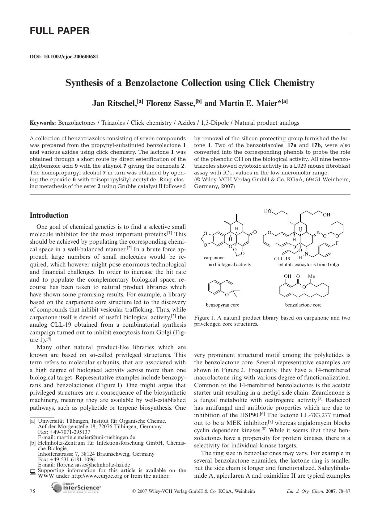Synthesis of a Benzolactone Collection using Click Chemistry by Unknown