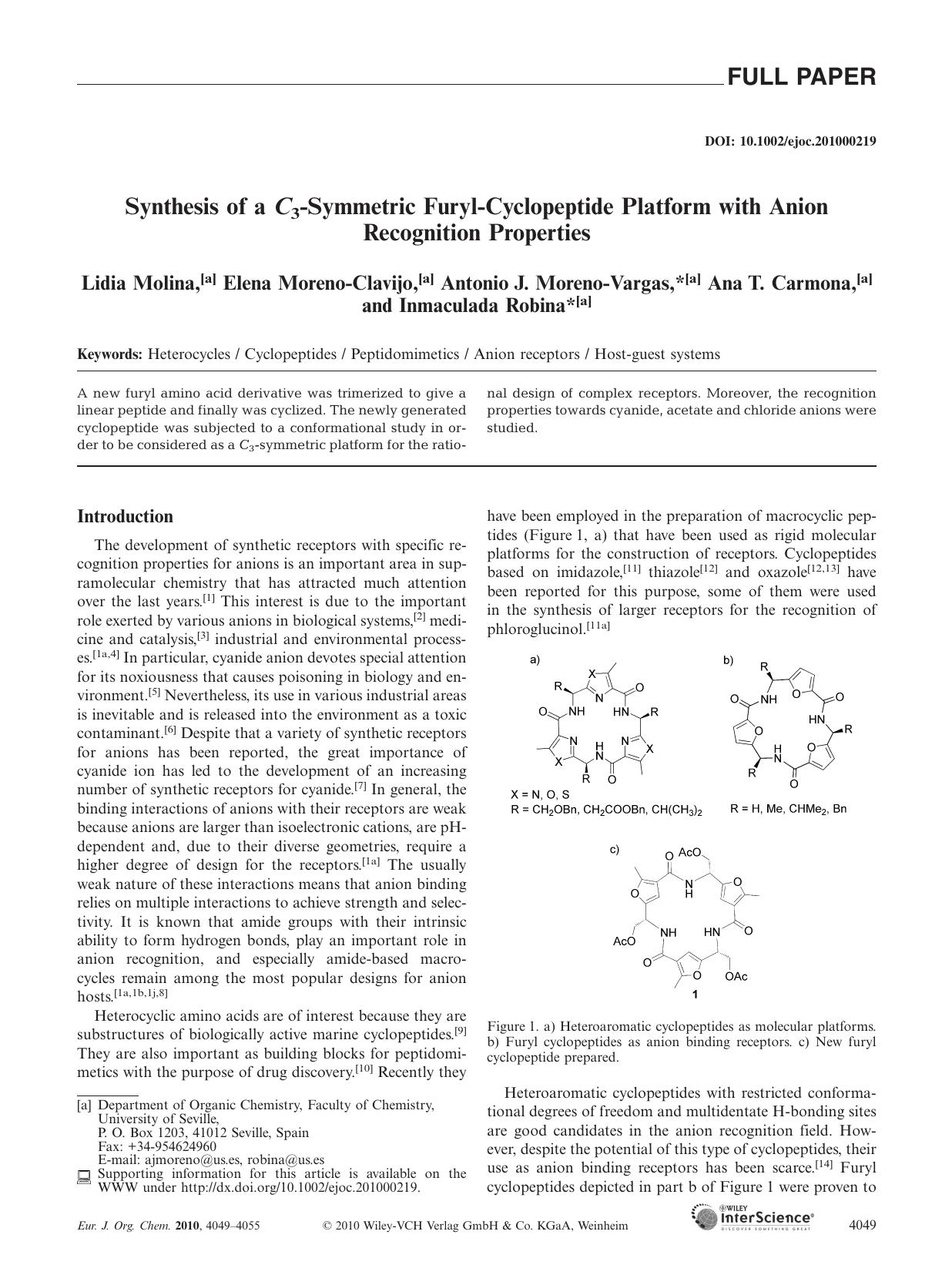 Synthesis of a C3-Symmetric Furyl-Cyclopeptide Platform with Anion Recognition Properties by Unknown