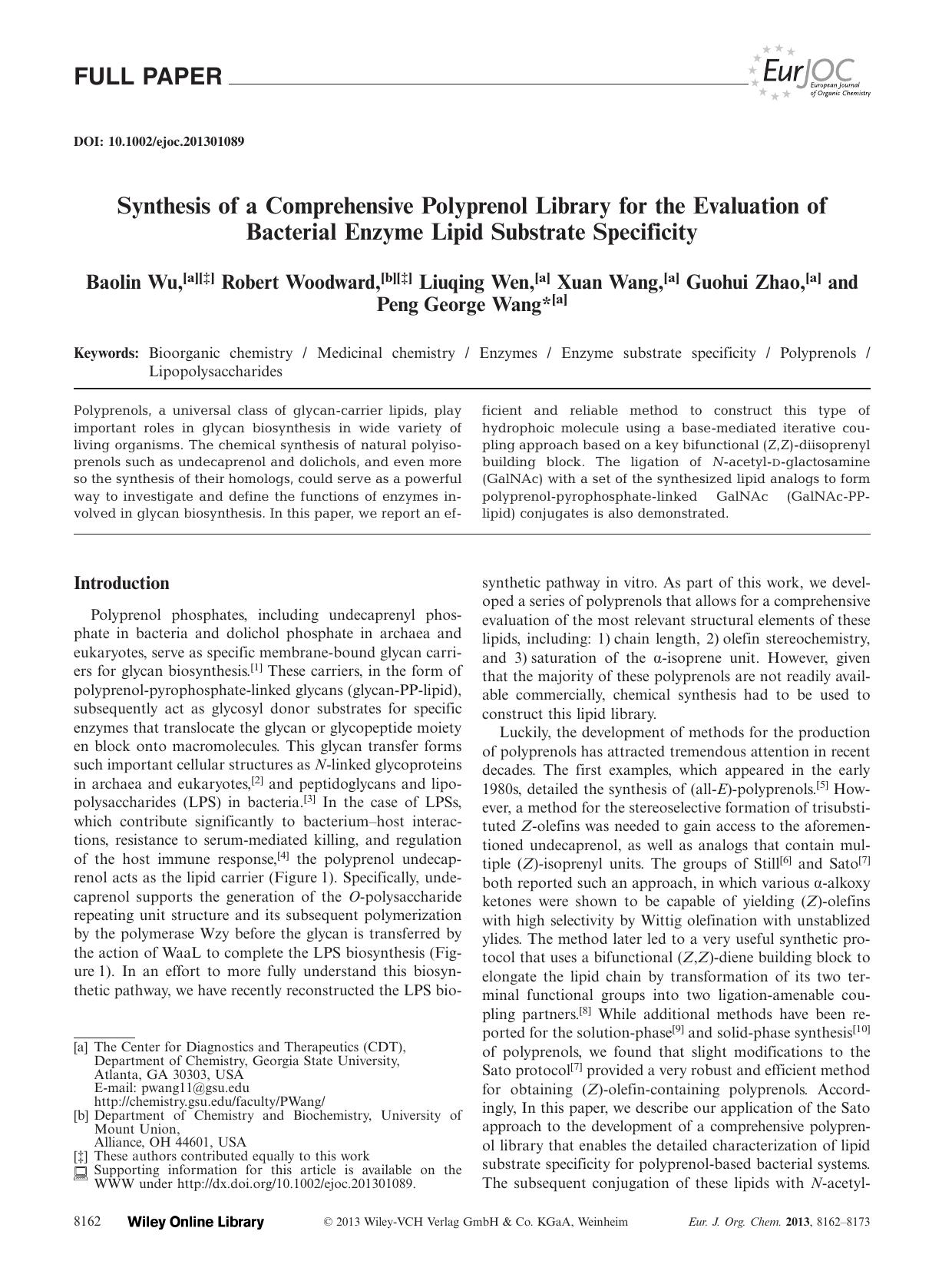 Synthesis of a Comprehensive Polyprenol Library for the Evaluation of Bacterial Enzyme Lipid Substrate Specificity by Unknown