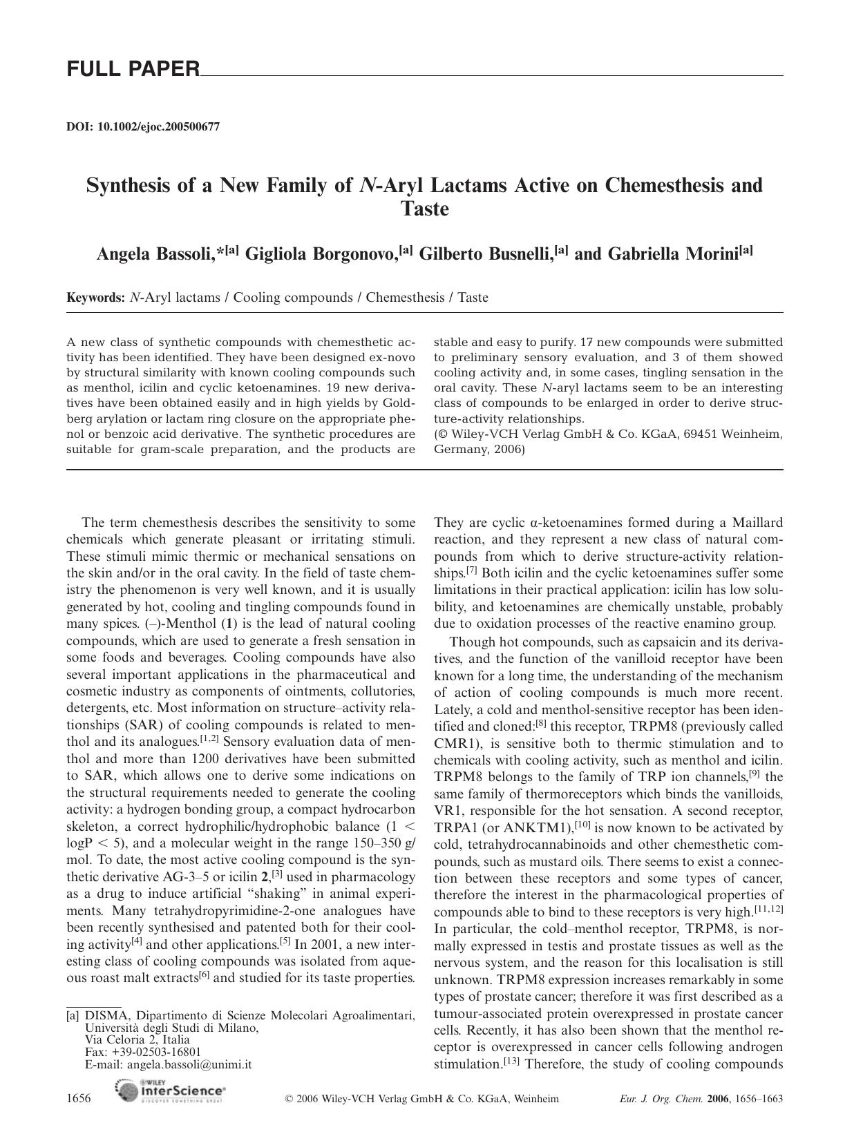 Synthesis of a New Family of N-Aryl Lactams Active on Chemesthesis and Taste by Unknown