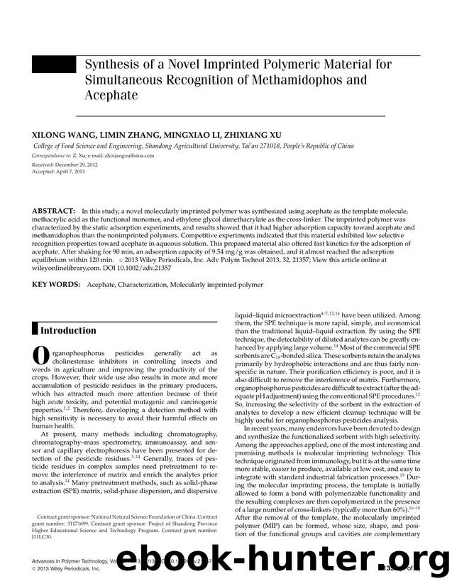 Synthesis of a Novel Imprinted Polymeric Material for Simultaneous Recognition of Methamidophos and Acephate by Unknown