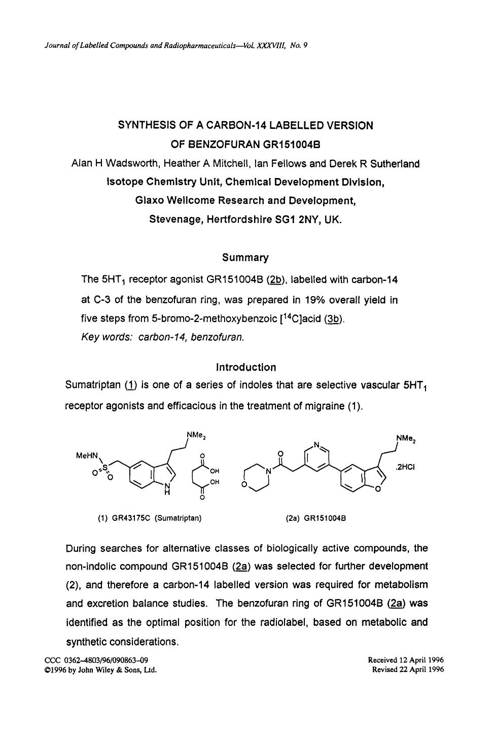 Synthesis of a carbon-14 labelled version of benzofuran GR151004B by Unknown