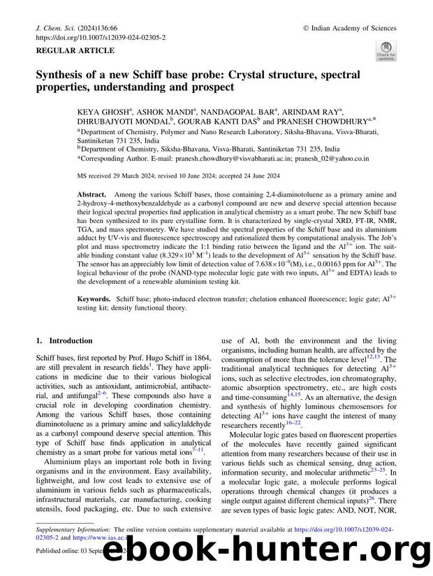 Synthesis of a new Schiff base probe: Crystal structure, spectral properties, understanding and prospect by unknow