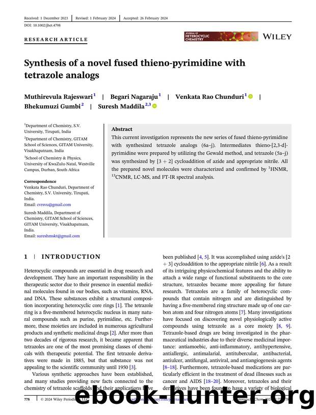 Synthesis of a novel fused thienoâpyrimidine with tetrazole analogues by Unknown