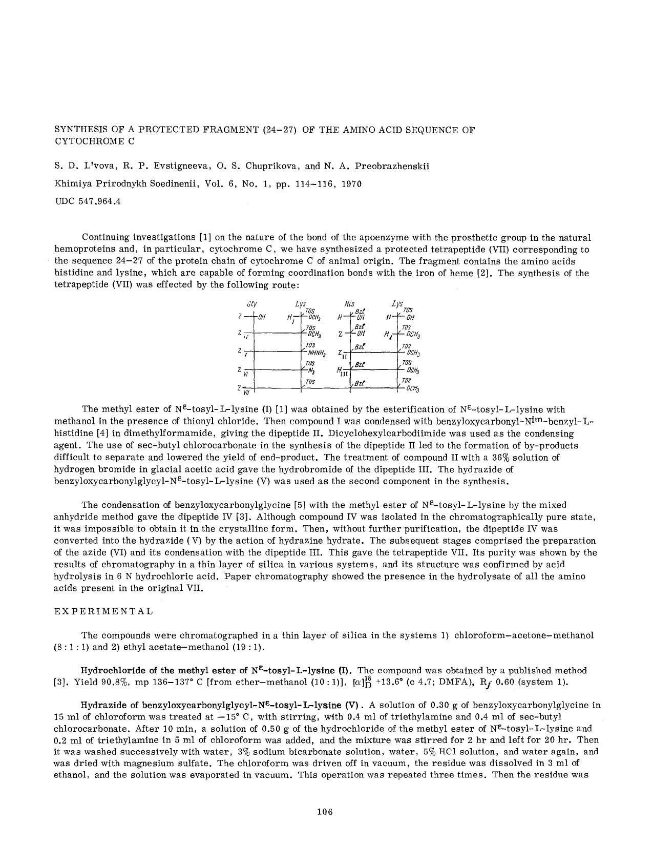 Synthesis of a protected fragment (24&#x2013;27) of the amino acid sequence of cytochrome C by Unknown