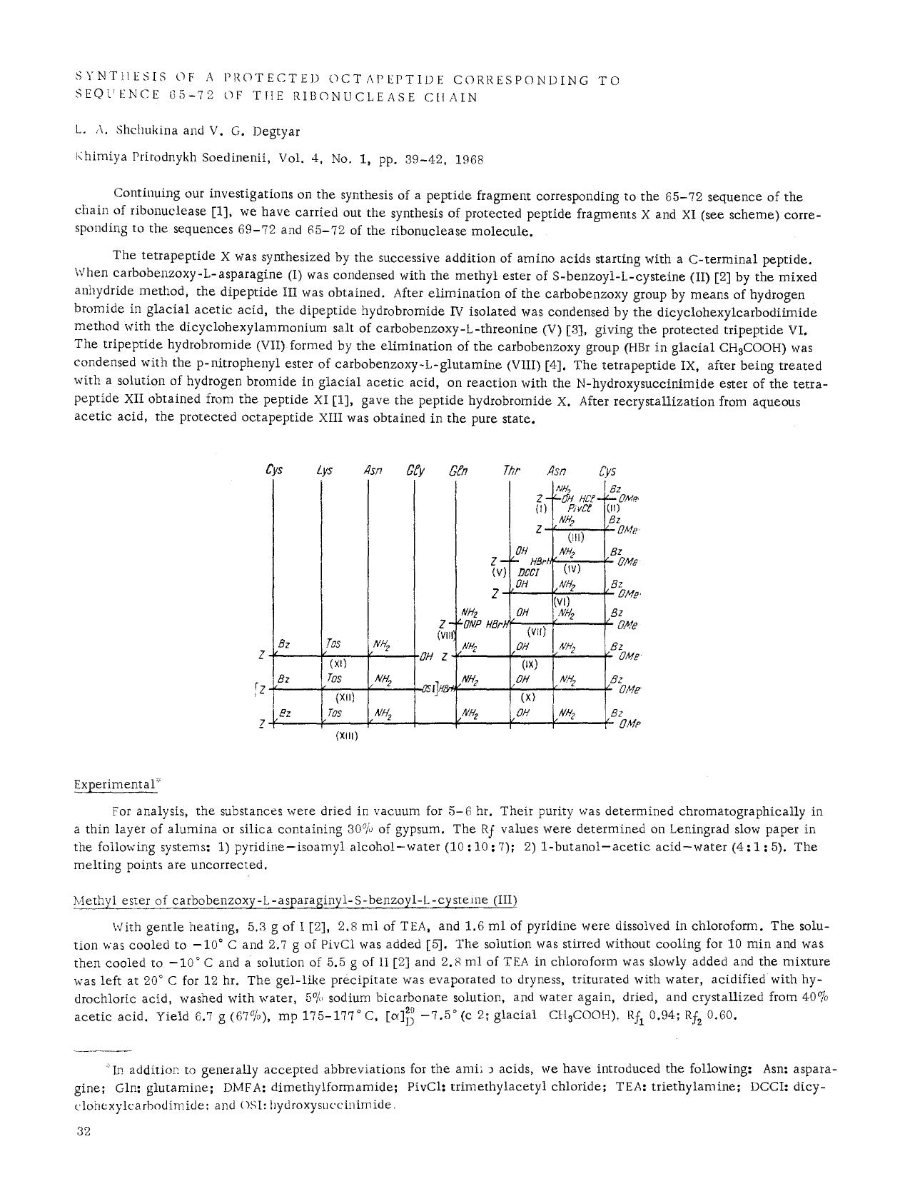 Synthesis of a protected octapeptide corresponding to sequence 65&#x2013;72 of the ribonuclease chain by Unknown
