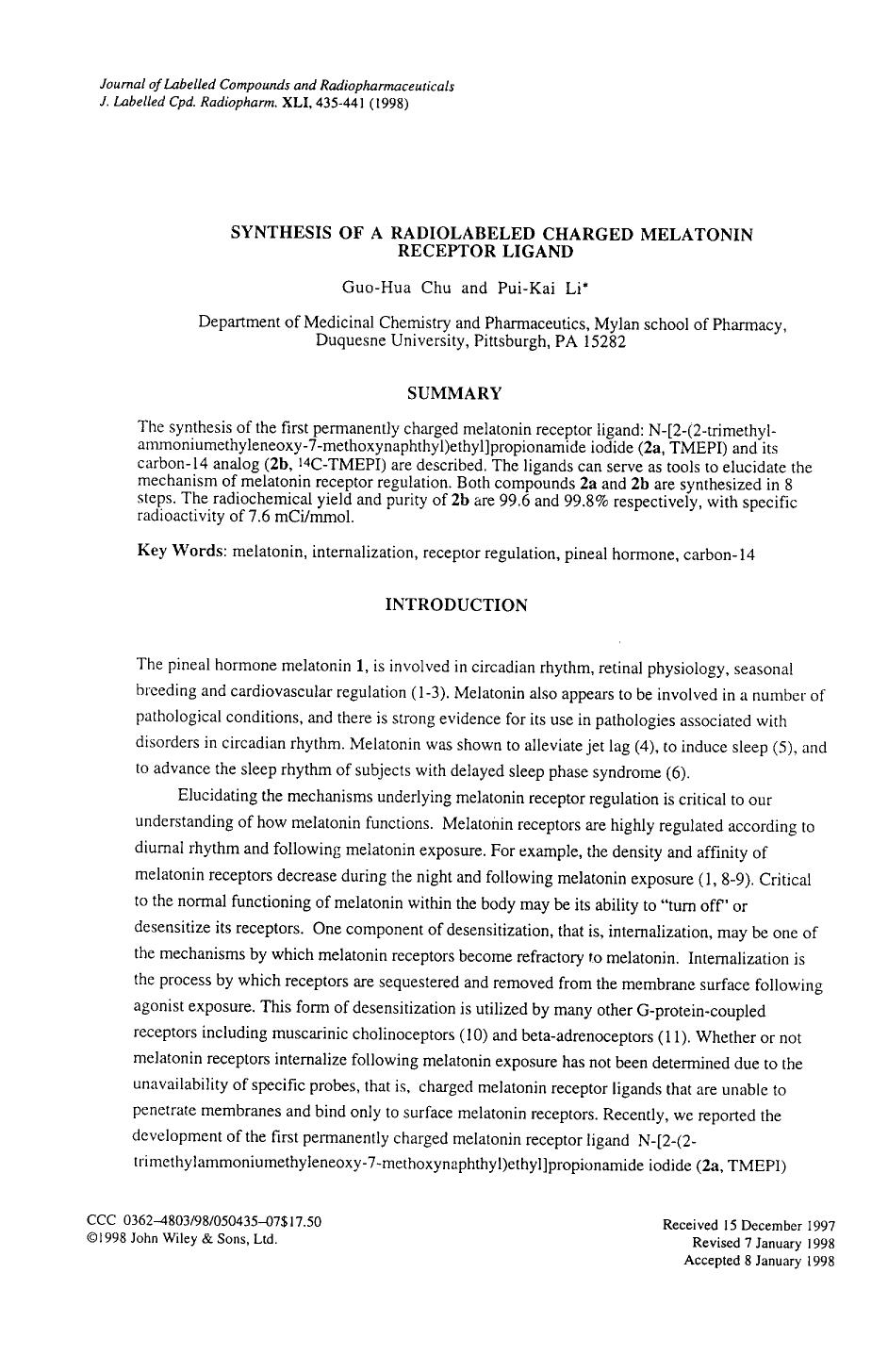 Synthesis of a radiolabeled charged melatonin receptor ligand by Unknown
