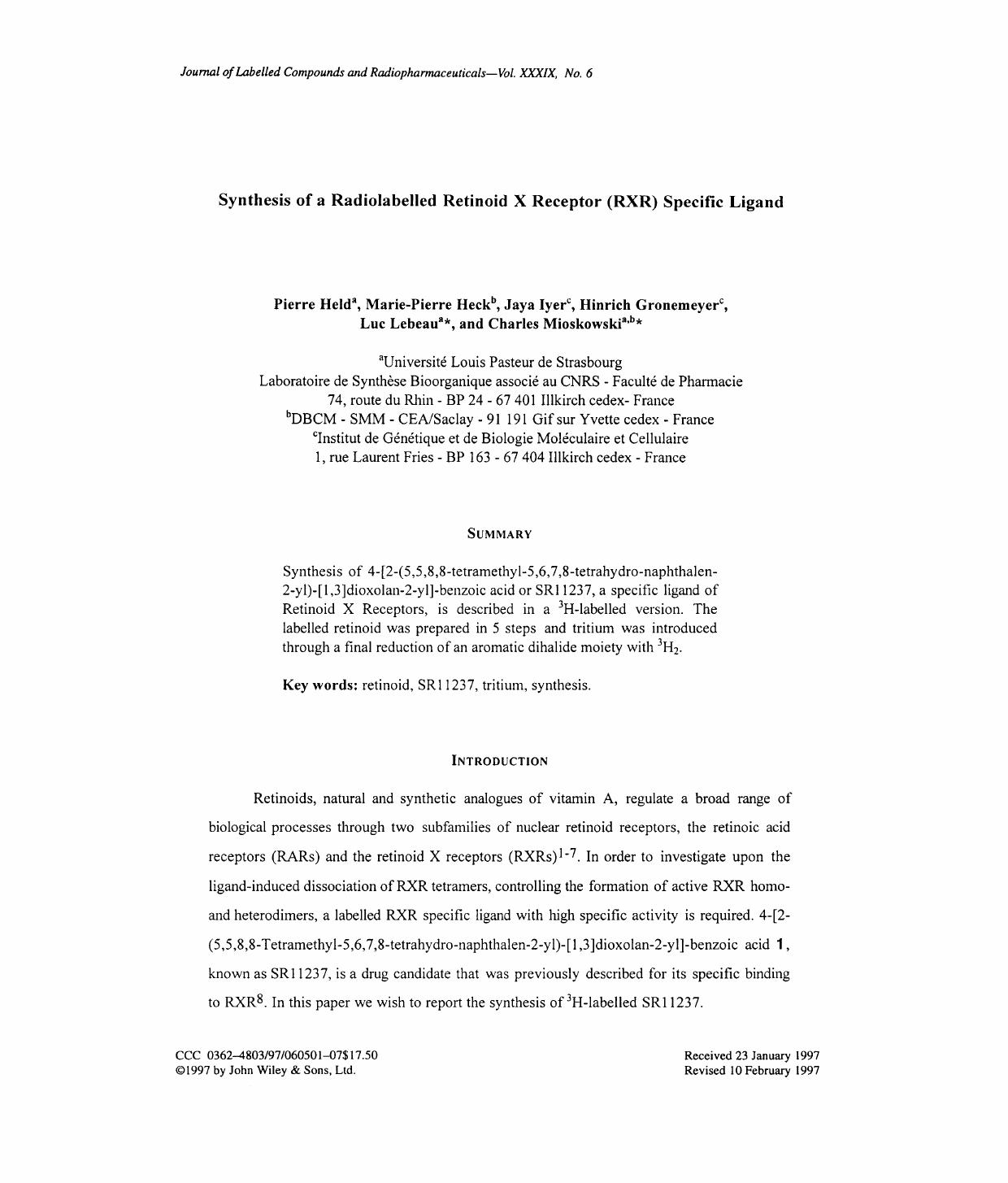 Synthesis of a radiolabelled retinoid X receptor (RXR) specific ligand by Unknown