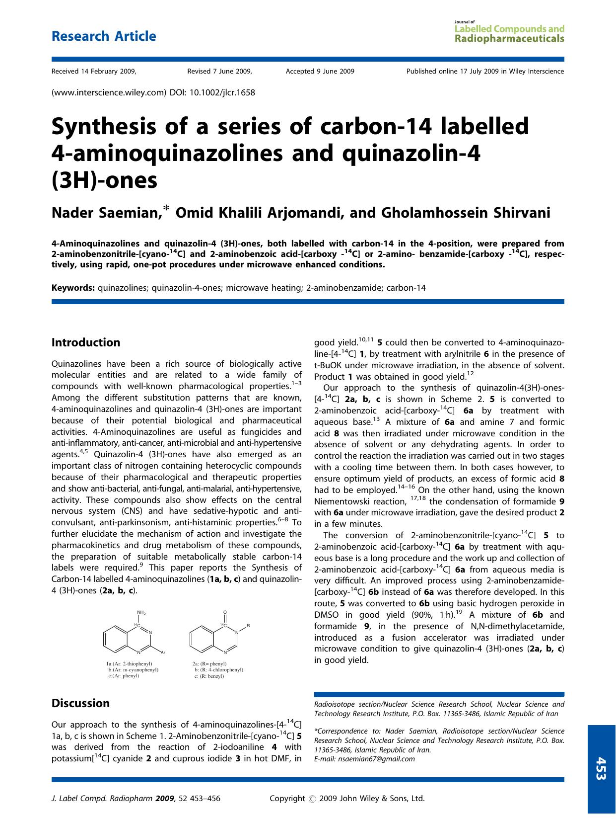 Synthesis of a series of carbon-14 labelled 4-aminoquinazolines and quinazolin-4 (3H)-ones by Unknown