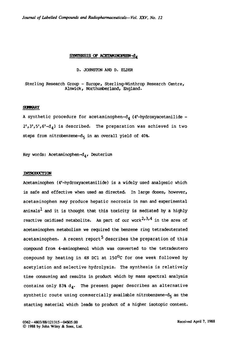 Synthesis of acetaminophen-d4 by Unknown