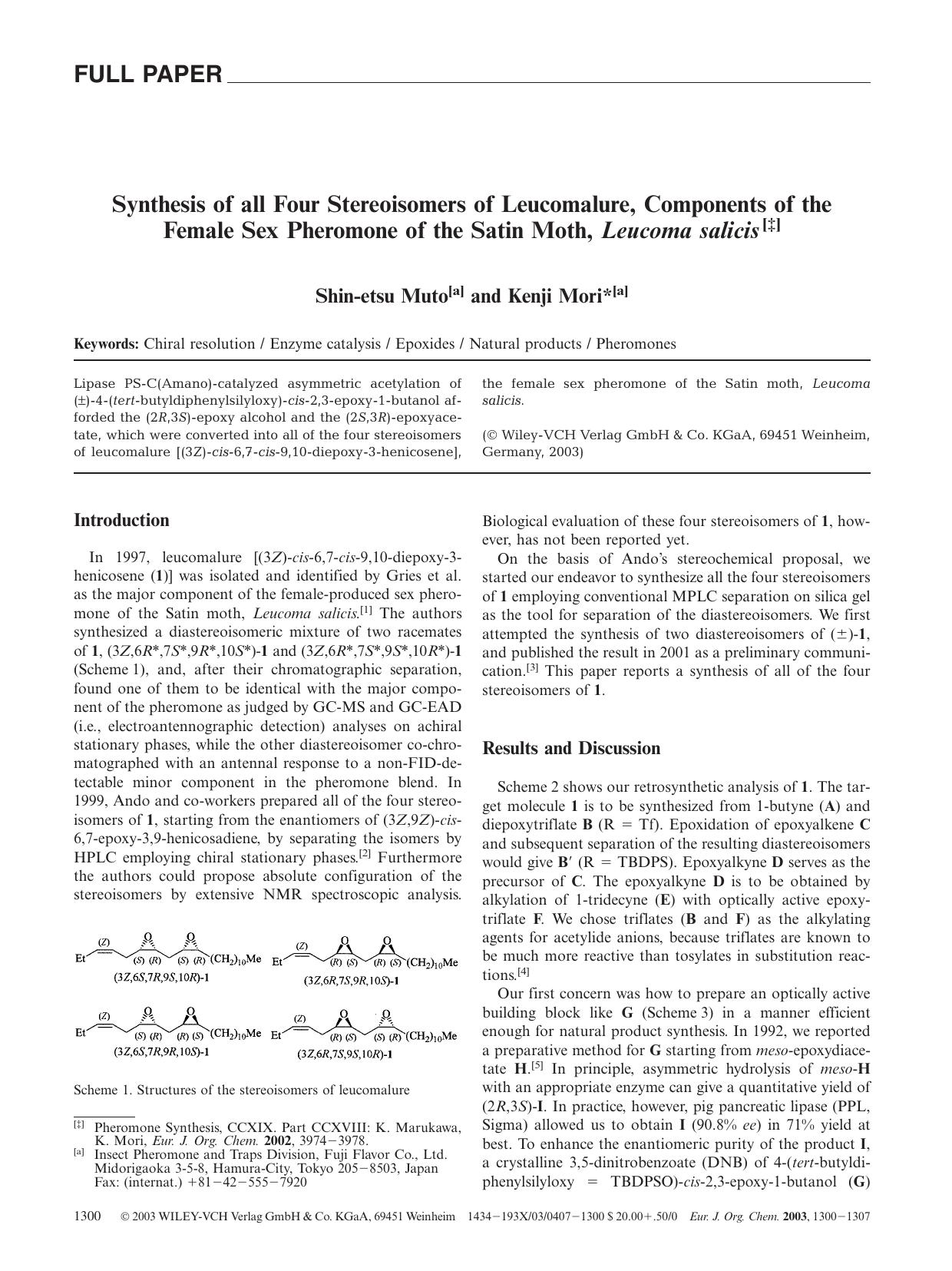 Synthesis of all Four Stereoisomers of Leucomalure, Components of the Female Sex Pheromone of the Satin Moth, Leucoma salicis by Unknown